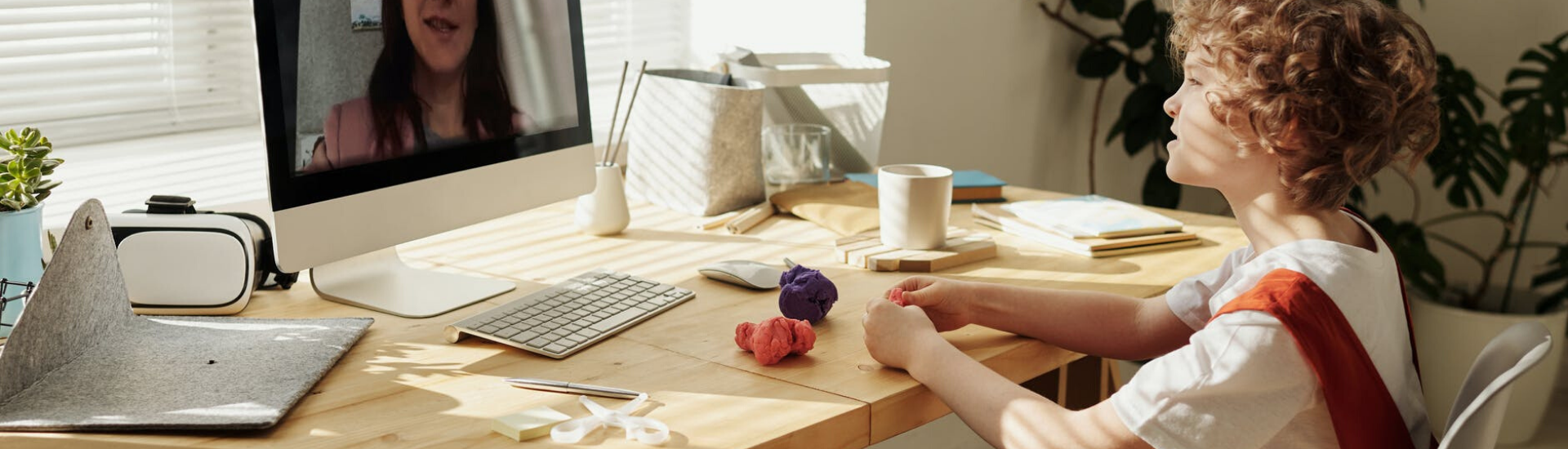 Child on video call on a computer
